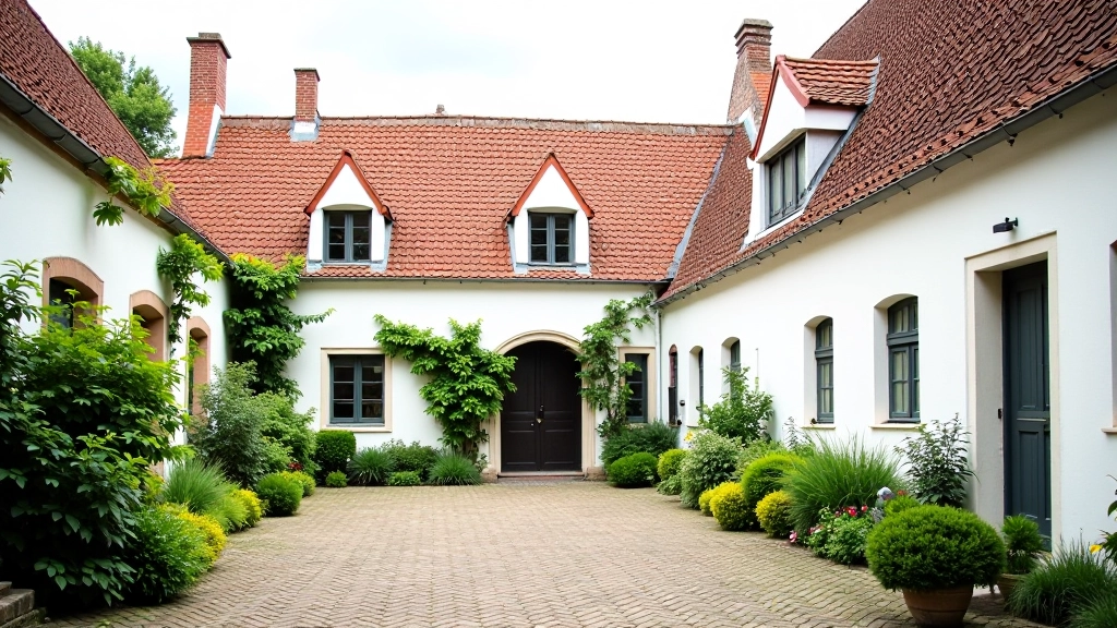 Brugge begijnhof met rustige binnenplaats en historische huisjes met rode dakpannen