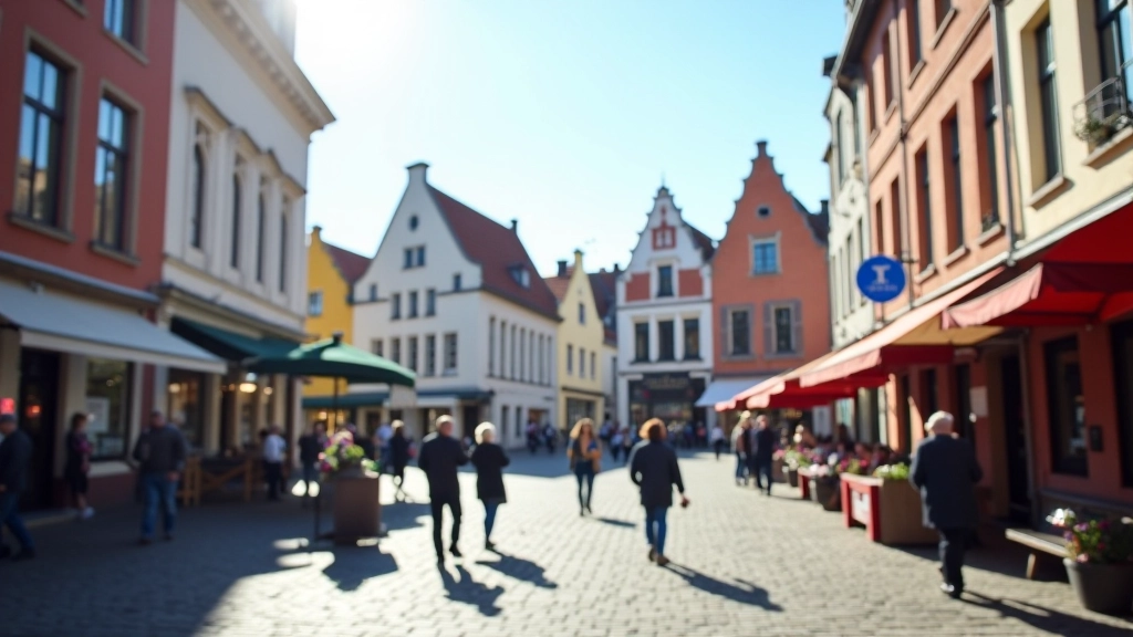 Zonnig Marktplein met toeristen en lokale bezoekers, koppelingen van historische architectuur