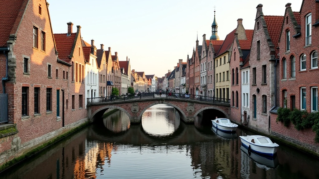 Grauslei en Grasbrug met middeleeuwse guildhouses langs het water en bootjes