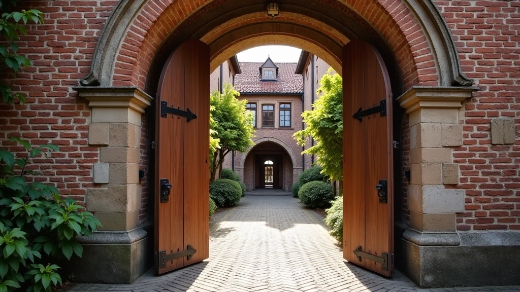 Poort naar het Begijnhof met steen gevels en traditionale ingang