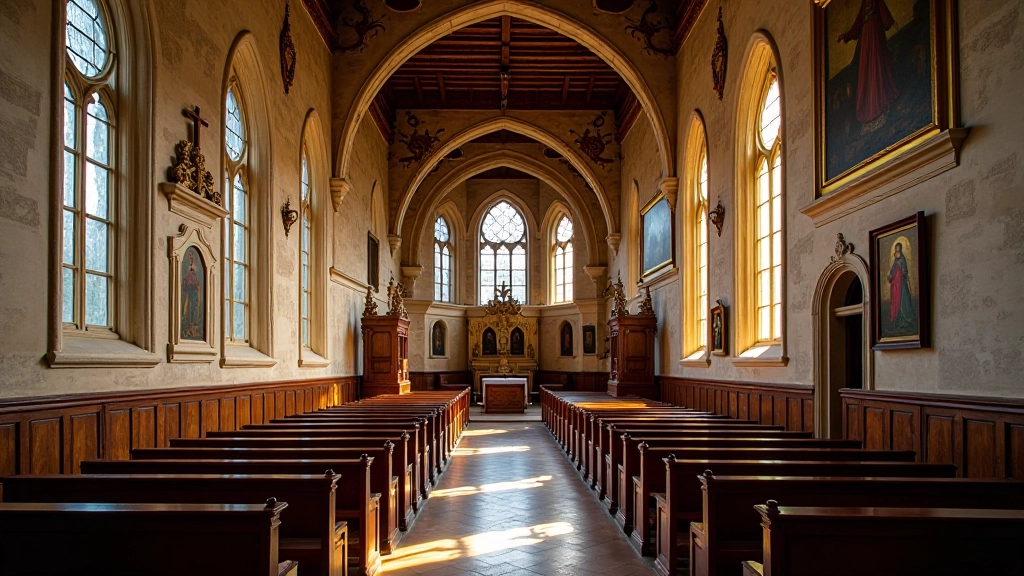 Interieur van historische kerk met kunstwerken en religieuse erfgoed