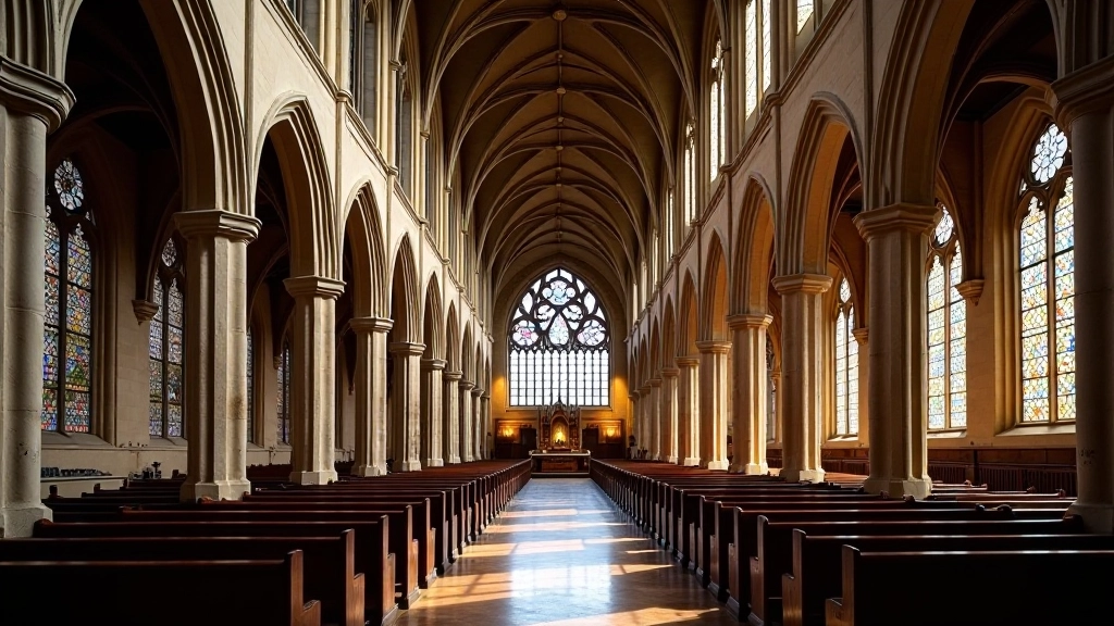 Interieur van Sint-Salvatorskerk met hoge bogen en middeleeuws steenwerk